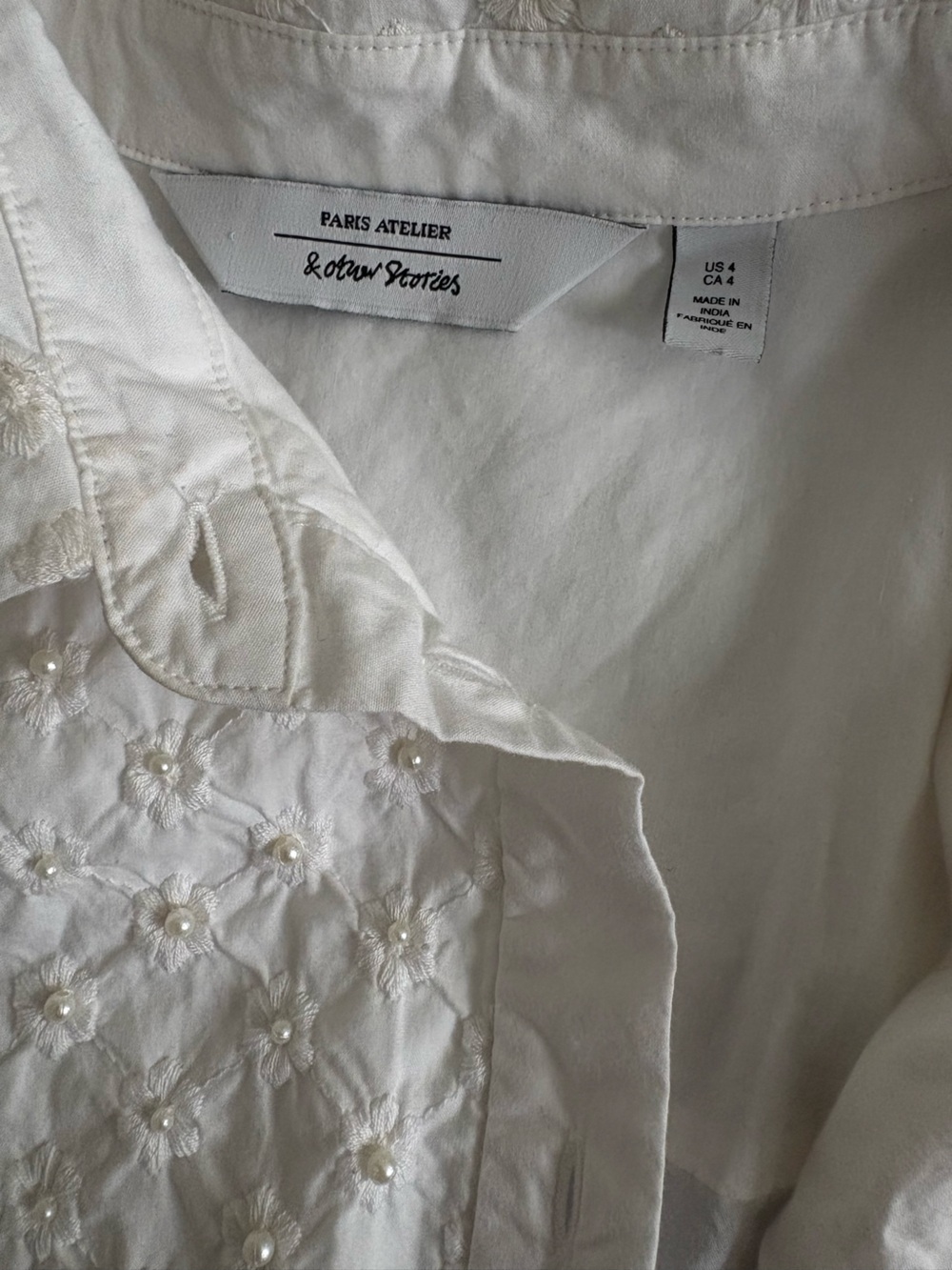 & OTHER STORIES embroidered pearl embellished cotton shirt - Picture 7 of 8